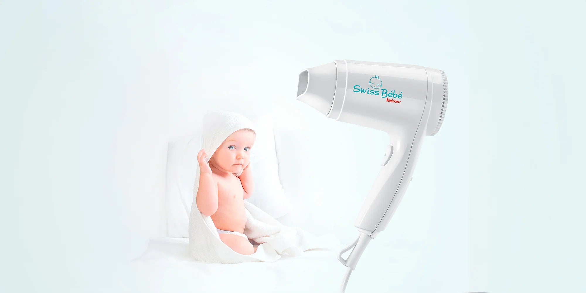Föhn Valera Swiss Bébé in wit, haardroger voor baby's lichaam en haar